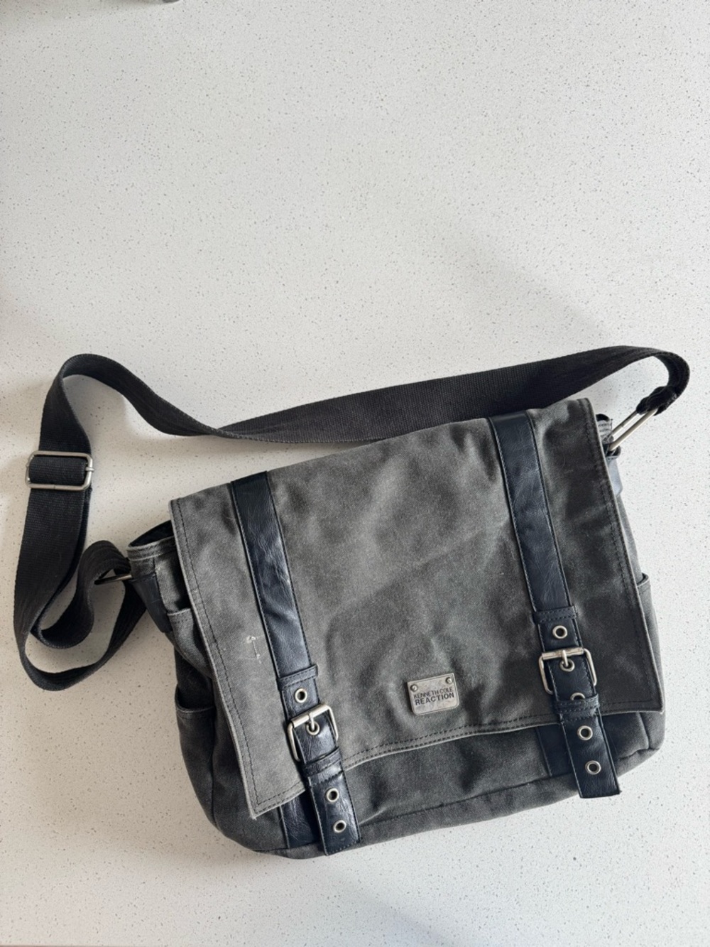 Kenneth Cole Reaction Gray Canvas Messenger Bag with Black Trim